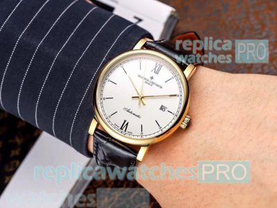 New Upgraded Clone Vacheron Constaintin Patrimony White Dial Black Leather Strap Watch